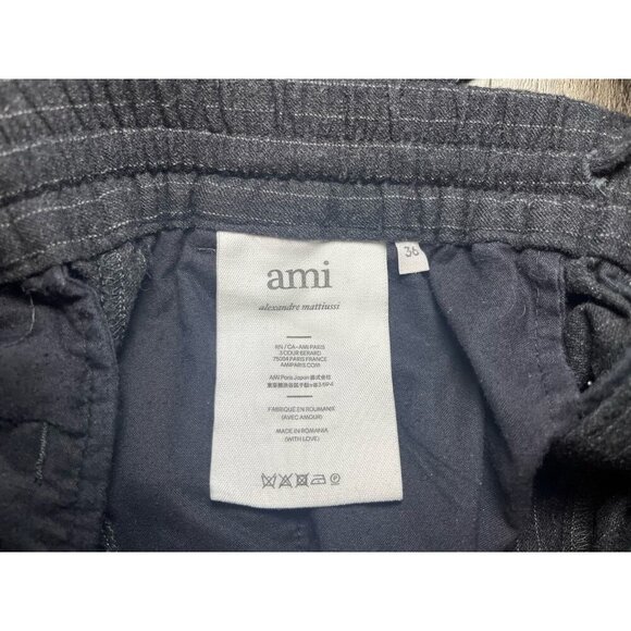 Ami Alexandre Mattiussi Elasticated Waist Pants Wool Black Pinstripe Size Small - Picture 6 of 10